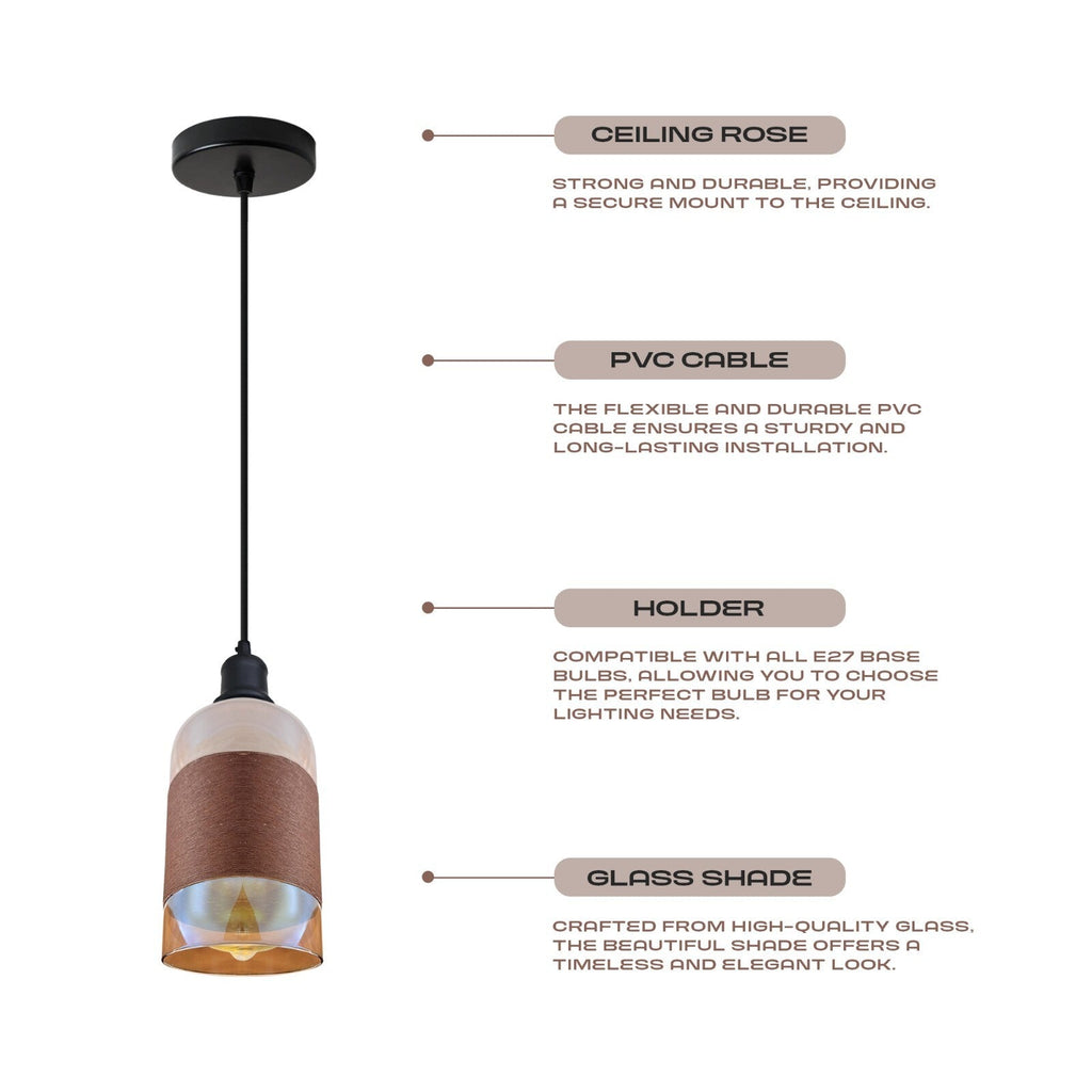 Industrial Retro Glass Shade E27 Pendant Ceiling Light Fitting for Home Decor