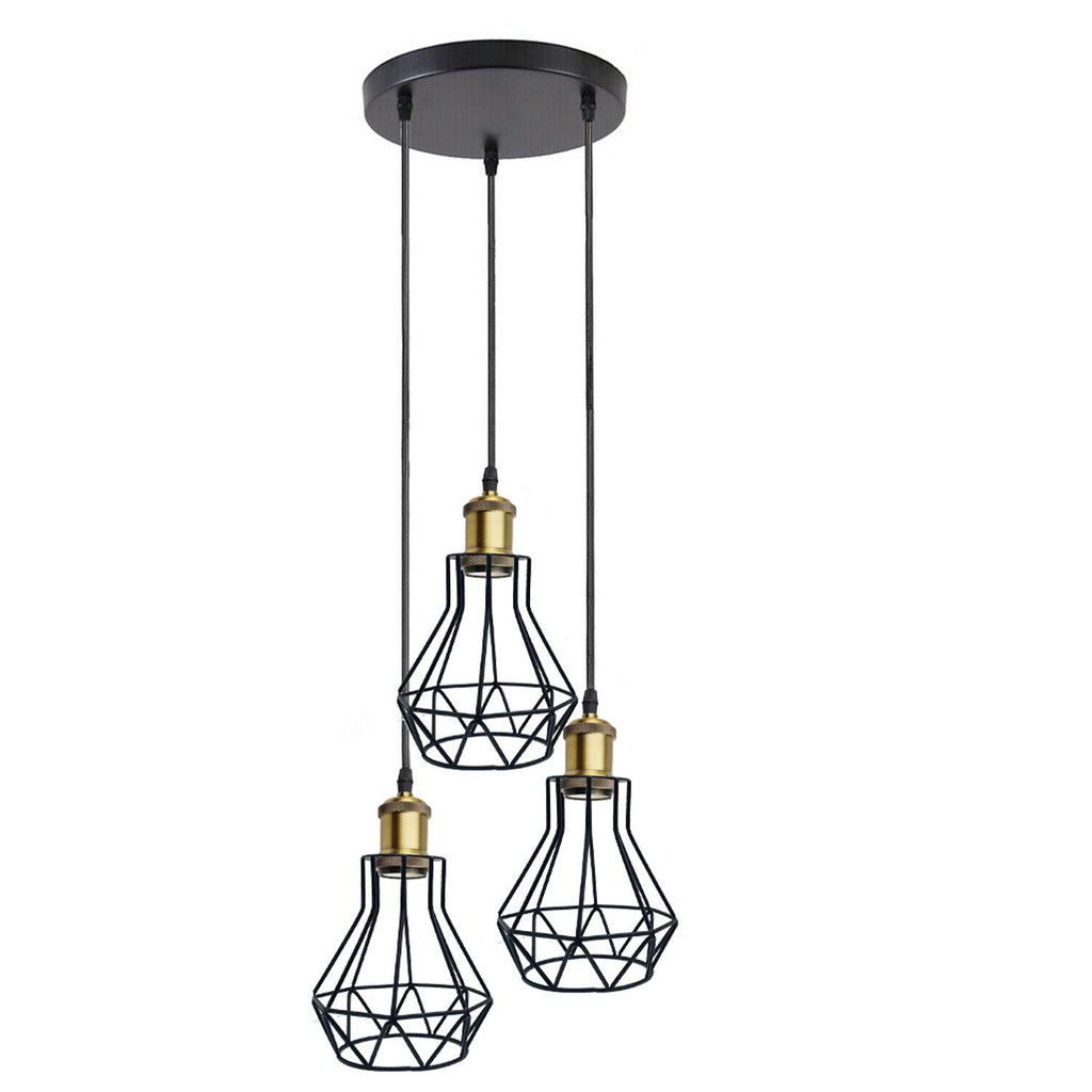 Black Metal Cage Pendant Light: Adjustable Industrial Style Ceiling Fixture