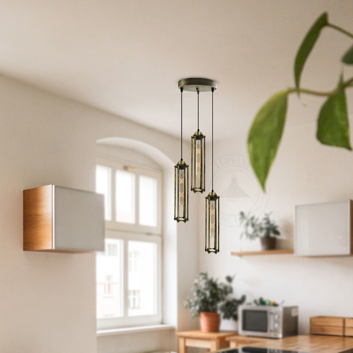 Brushed Brass Industrial Metal Cage Ceiling Pendant Retro Hanging Lamp