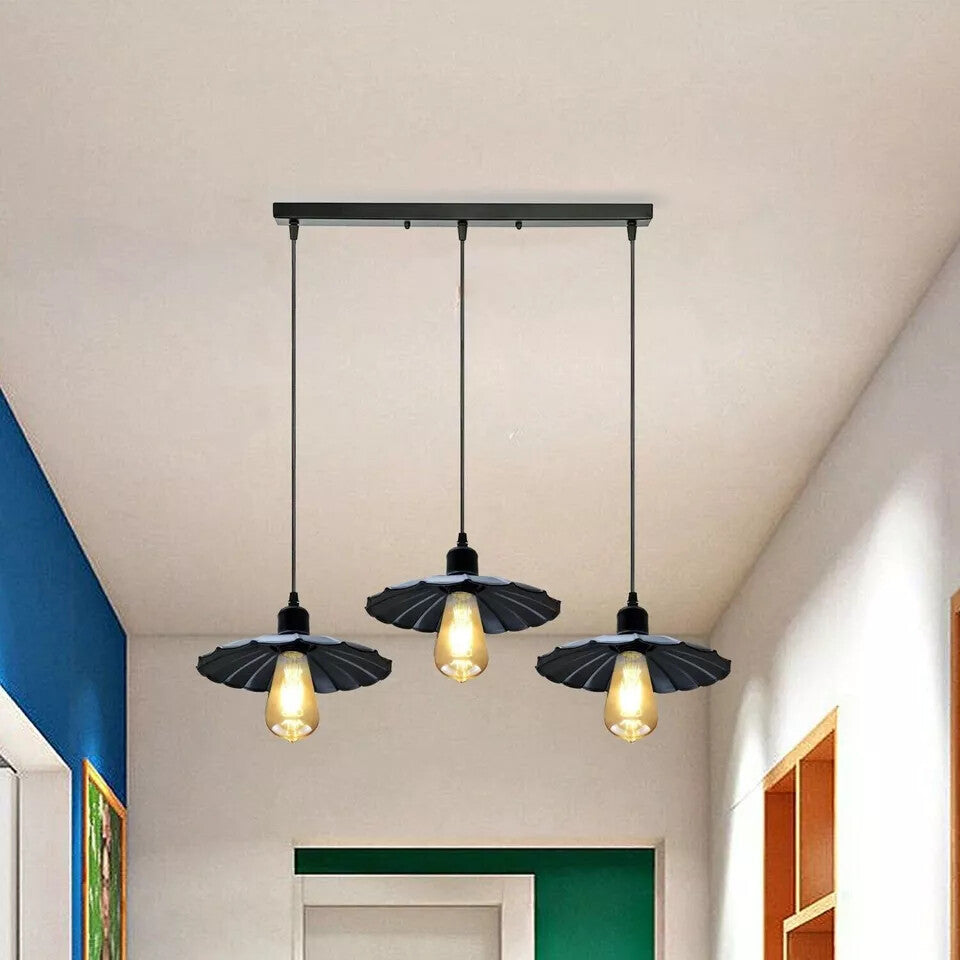Vintage Industrial Black Metal 3-Head Pendant Light, Adjustable Ceiling Fixture