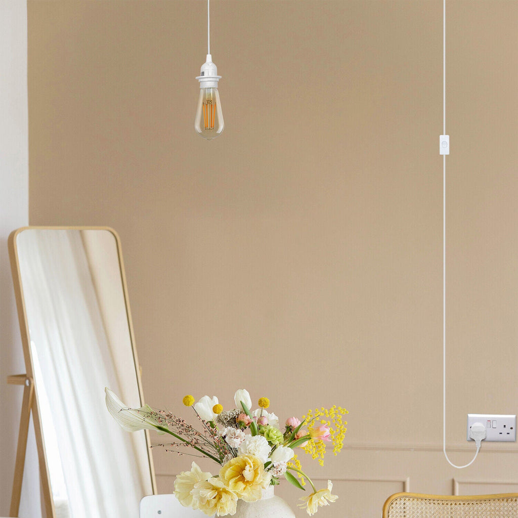 2m Plug-In Pendant Light Kit with On/Off Switch, E27 E14 Lamp Holder