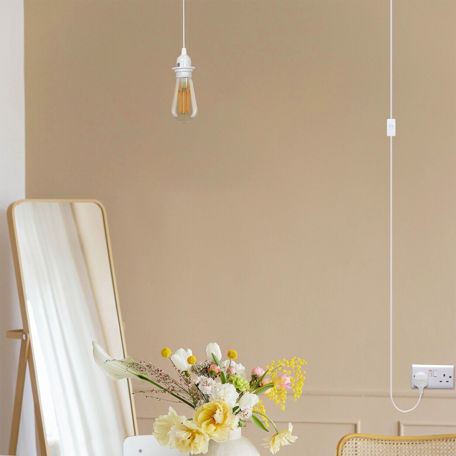 2m Plug-In Pendant Light Kit with On/Off Switch, E27 E14 Lamp Holder