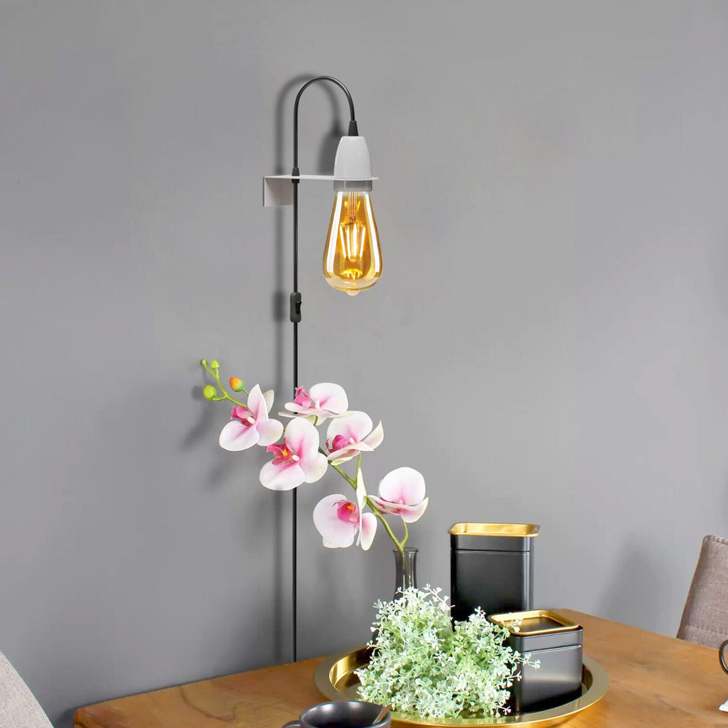 Modern Plug-In Wall Light E27 Socket, Adjustable Hanging Cord, Easy Installation