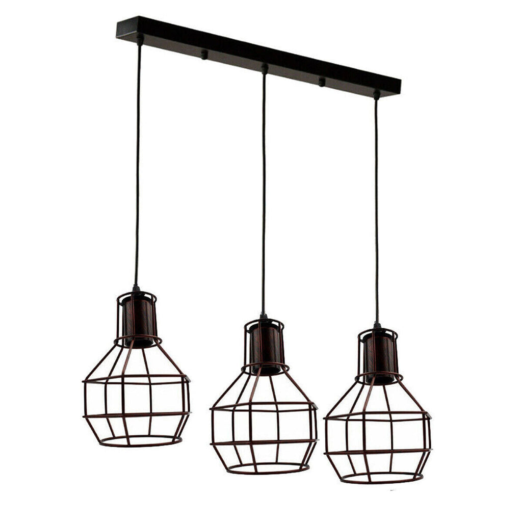 Vintage Industrial Retro Black 3-Light Ceiling Pendant Lamp with Metal Cages
