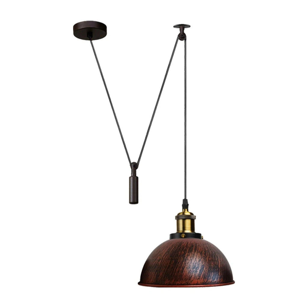 Adjustable Industrial Pulley Pendant Light, E27 Metal Hanging Lamp, Retro Ceiling Fixture