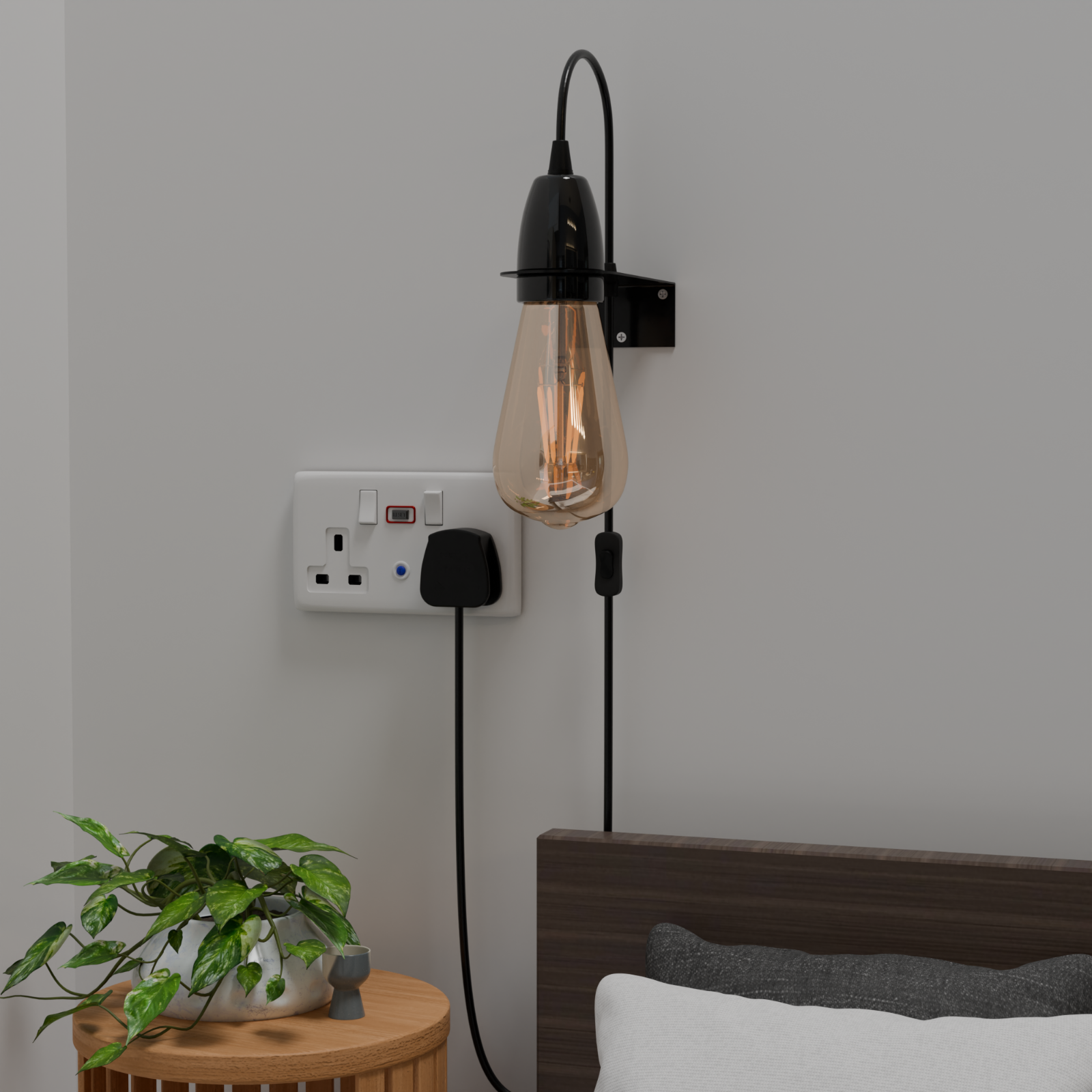 Modern Plug-In Wall Light E27 Socket, Adjustable Hanging Cord, Easy Installation
