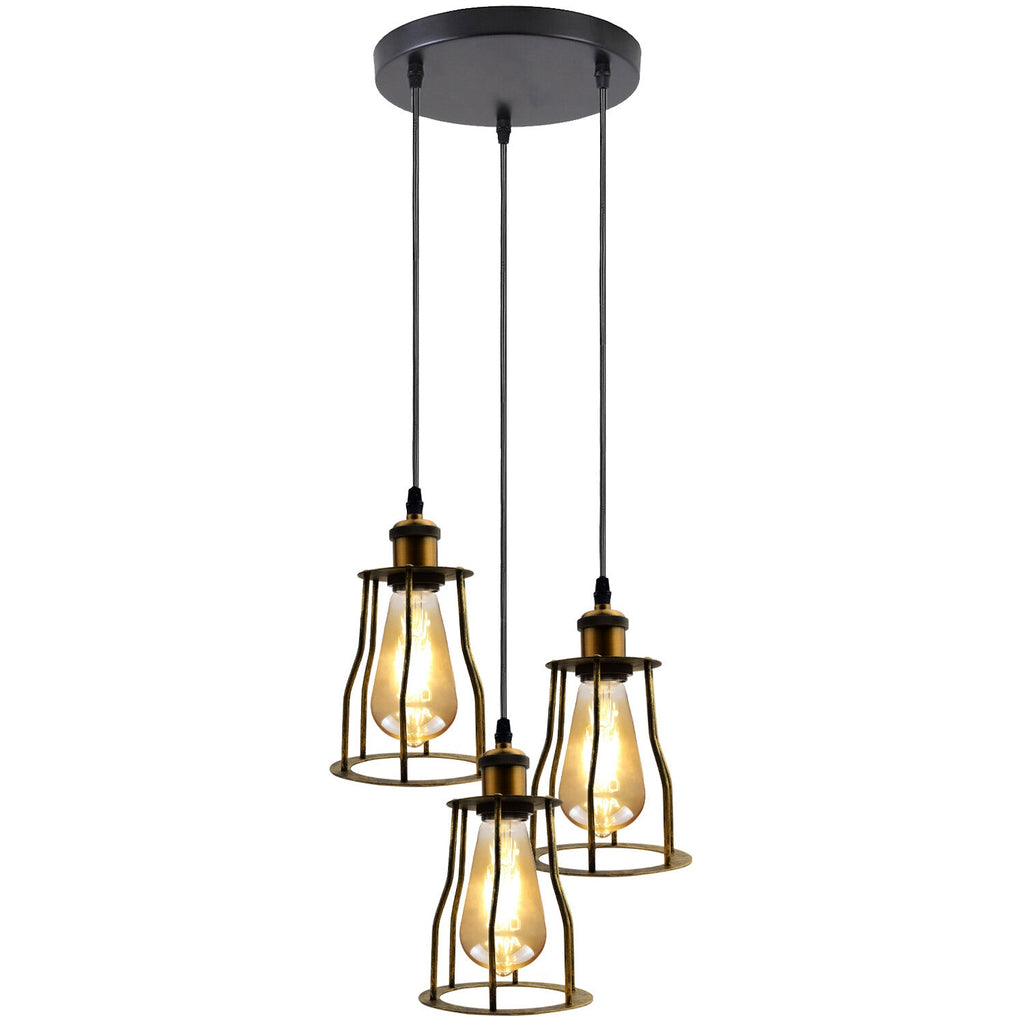 Vintage Industrial Ceiling Pendant Light with Wire Cage, Retro Hanging Lamp Fixture