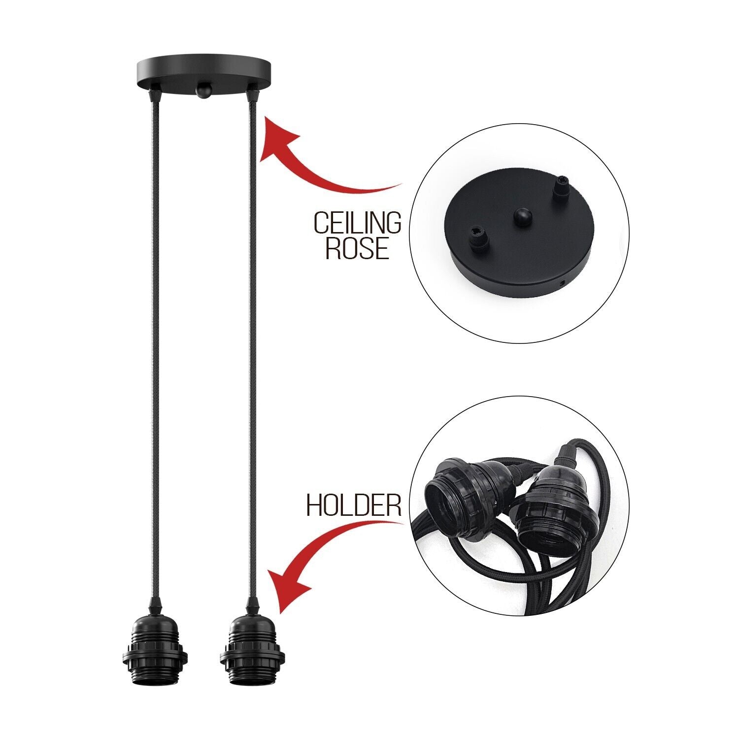 Black Twin Pendant Light Kit with Fabric Cable