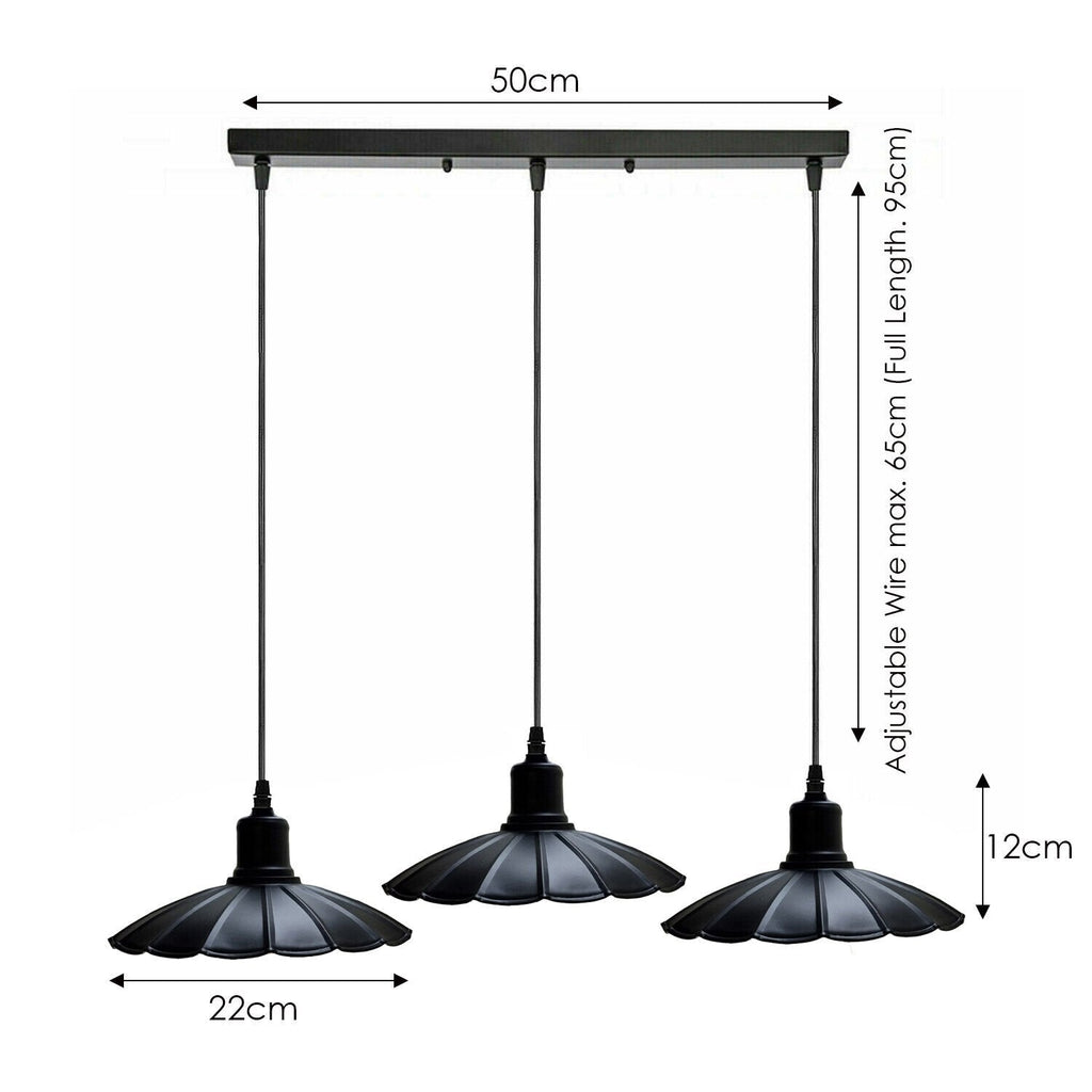 Vintage Industrial Black Metal 3-Head Pendant Light, Adjustable Ceiling Fixture