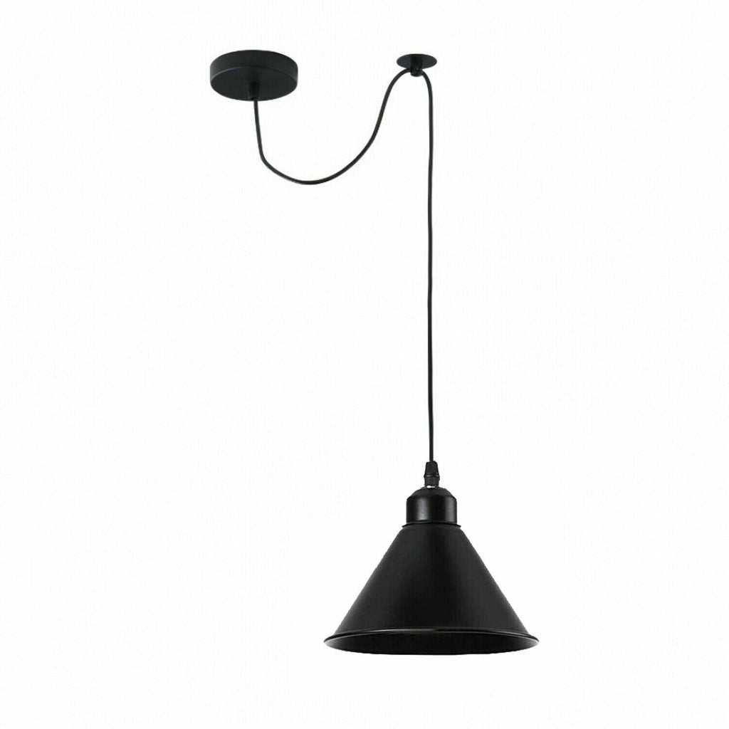 Industrial Black Metal E27 Pulley Wheel Pendant Light Fixture Adjustable Cable