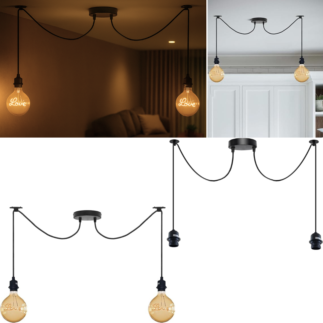 2 Head Industrial Ceiling Spider Light Fitting Lamp Hanging Chandelier Pendant ~6214