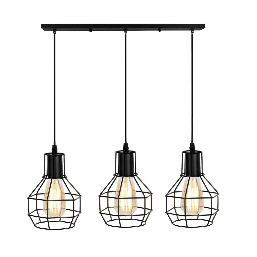 Vintage Industrial Retro 3-Way Ceiling Pendant Lamp with Cages, E27 Base