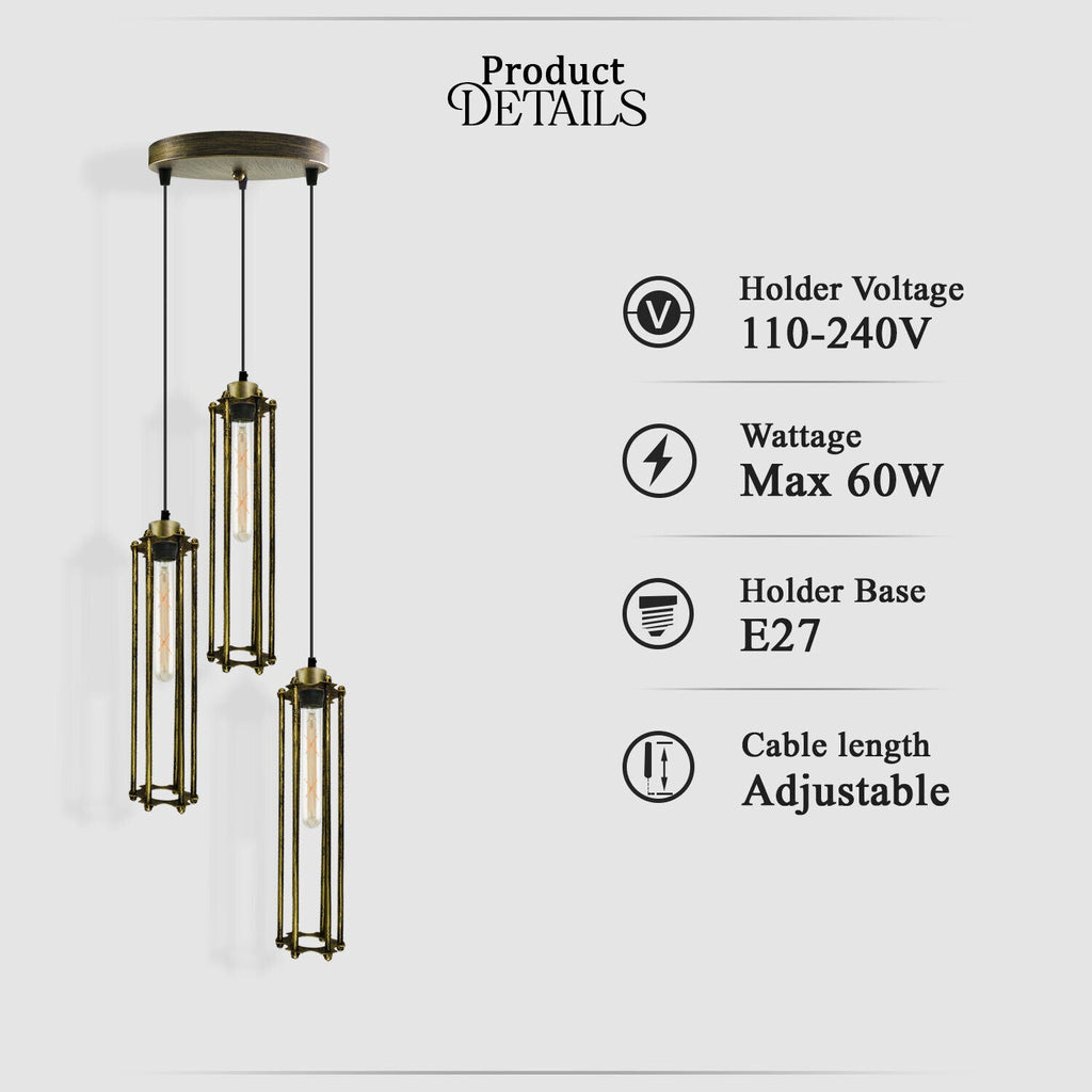 Brushed Brass Industrial Metal Cage Ceiling Pendant Retro Hanging Lamp