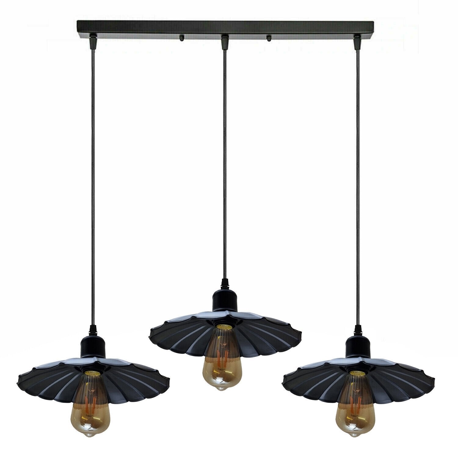 Vintage Industrial Black Metal 3-Head Pendant Light, Adjustable Ceiling Fixture