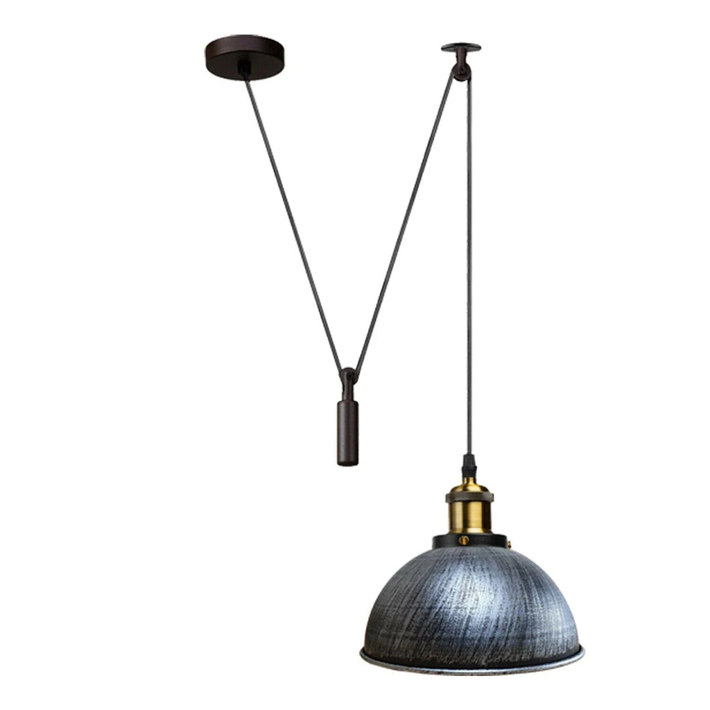 Adjustable Industrial Pulley Pendant Light, E27 Metal Hanging Lamp, Retro Ceiling Fixture