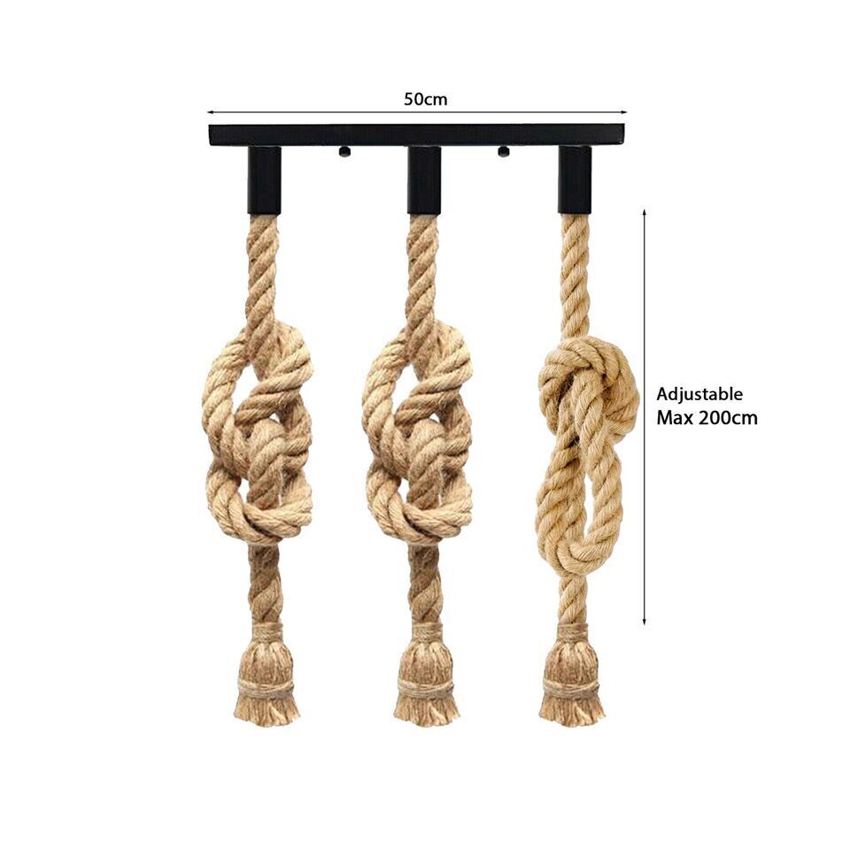 Ceiling Lights Hemp Rope 3 Head Cluster Light Hanging Pendant Lamp ~6014
