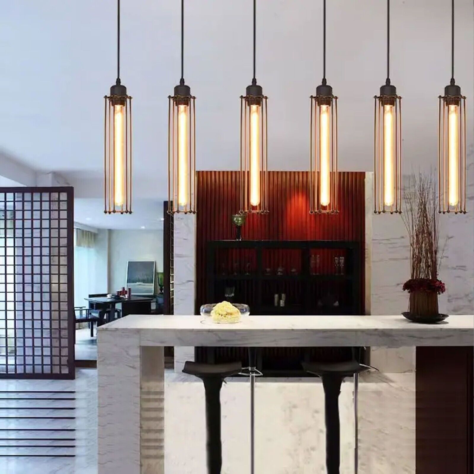 Brushed Brass Industrial Metal Cage Ceiling Pendant Retro Hanging Lamp