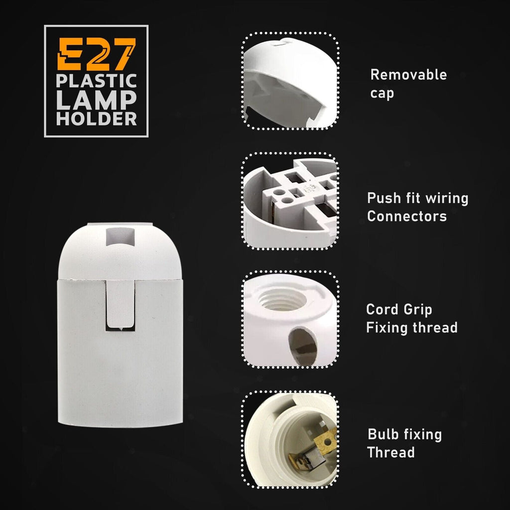 White E27 Edison Screw Socket Pendant Ceiling Light Lamp Bulb Holder ~5737