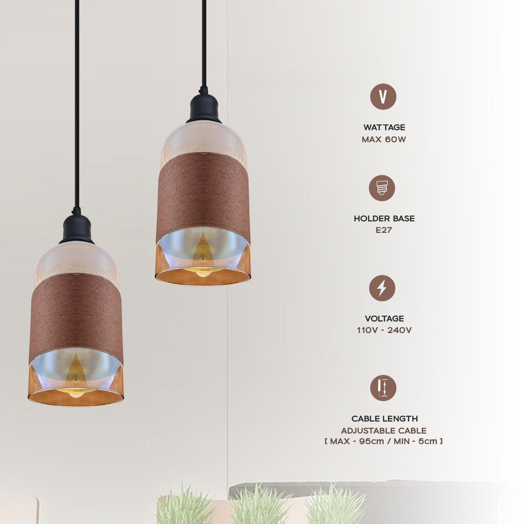 Industrial Retro Glass Shade E27 Pendant Ceiling Light Fitting for Home Decor