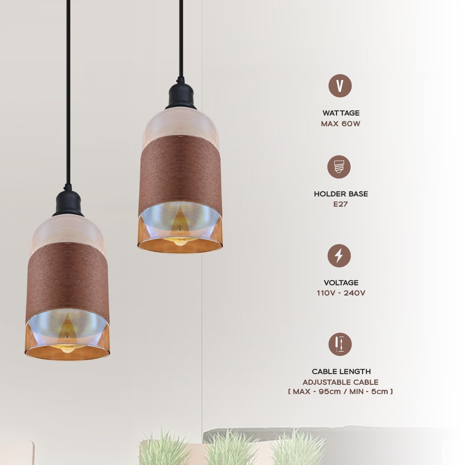 Industrial Retro Glass Shade E27 Pendant Ceiling Light Fitting for Home Decor