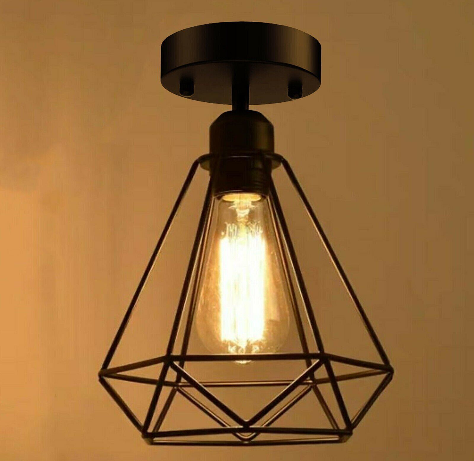 Vintage Ceiling Light Easy Fitting Metal Cage Flush Mount Lamp ~ 5999
