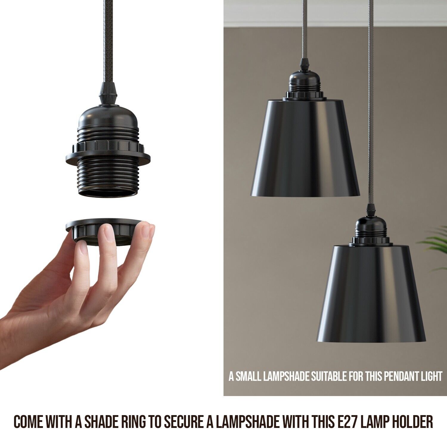 Black Dual Fabric Cable E27 Pendant Light Kit with Ceiling Rose