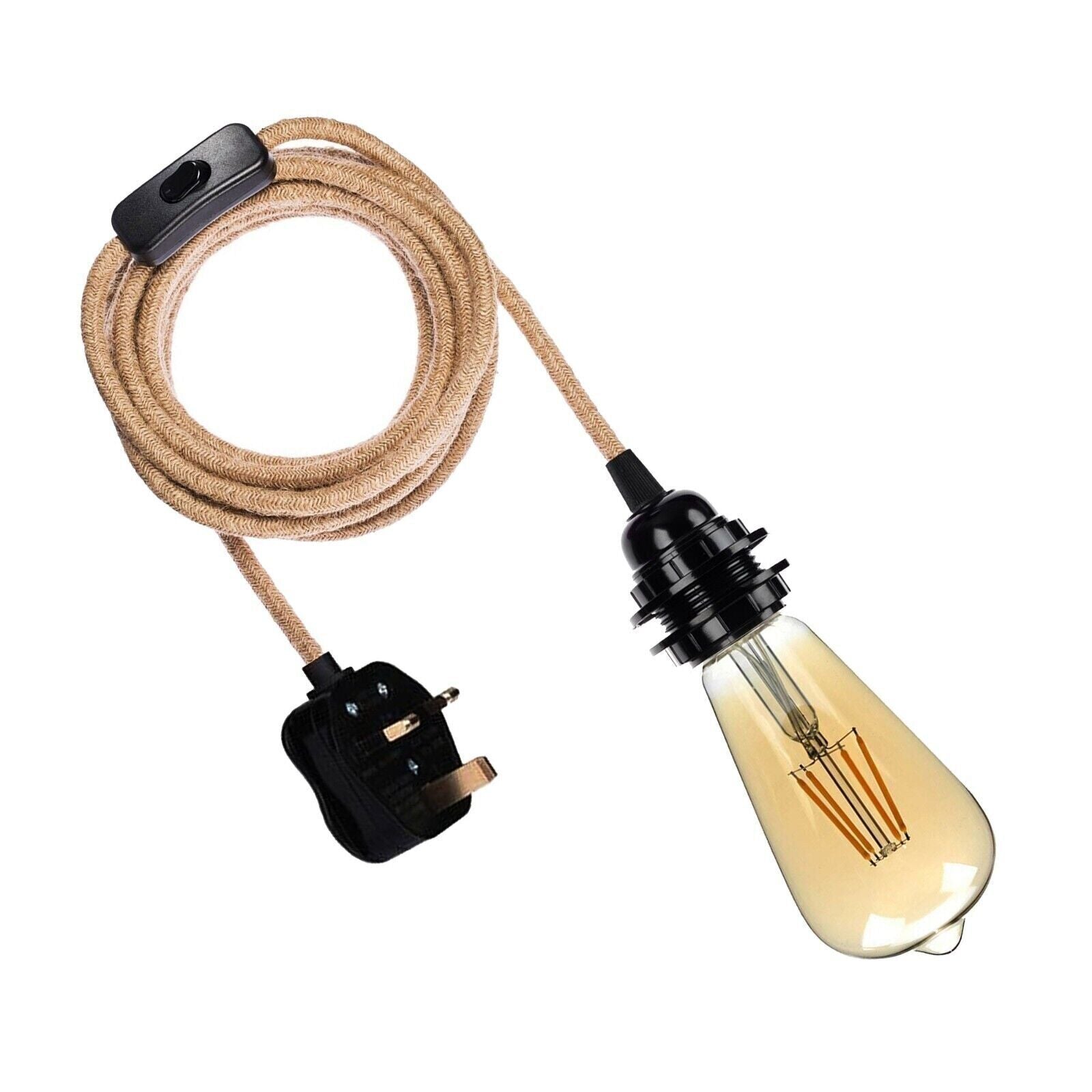 Hemp Pendant Lights Kit UK Plug E27 Fitting ~6026