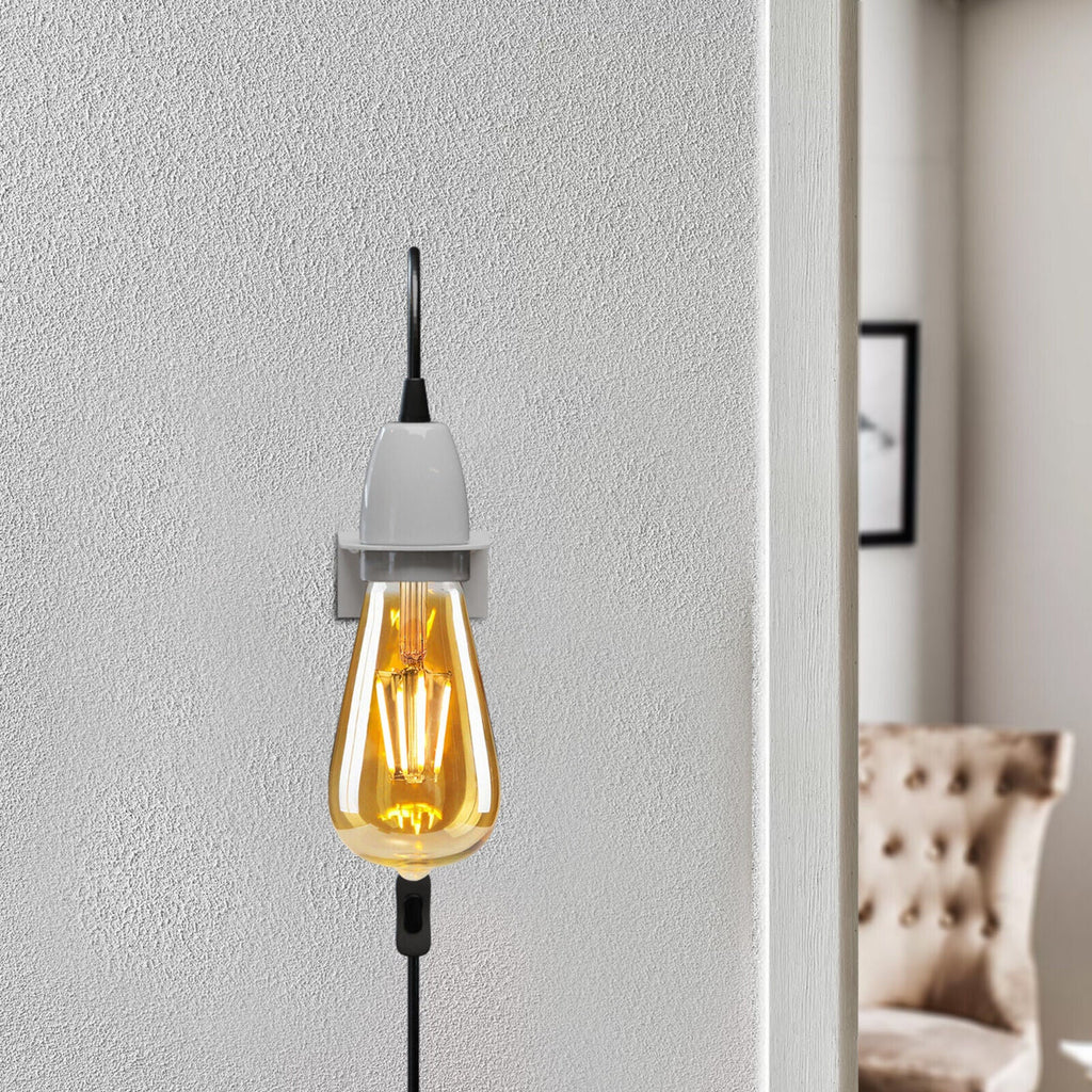 Modern Plug-In Wall Light E27 Socket, Adjustable Hanging Cord, Easy Installation