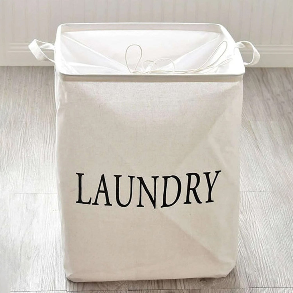 Foldable Freestanding Cotton Laundry Hamper Bag with Drawstring Closure for Clothes