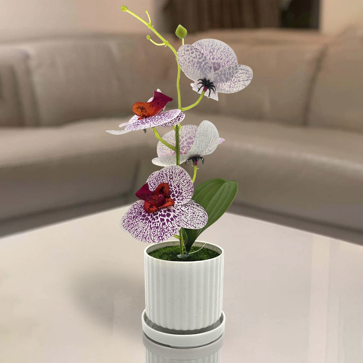 Elegant Artificial Orchid Silk Flower Arrangements in Stylish White Vases