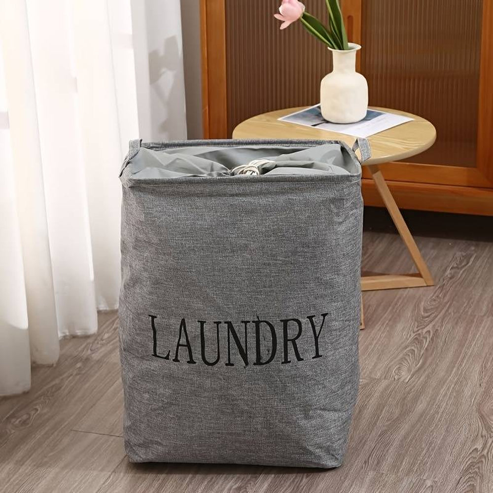 Foldable Freestanding Cotton Laundry Hamper Bag with Drawstring Closure for Clothes