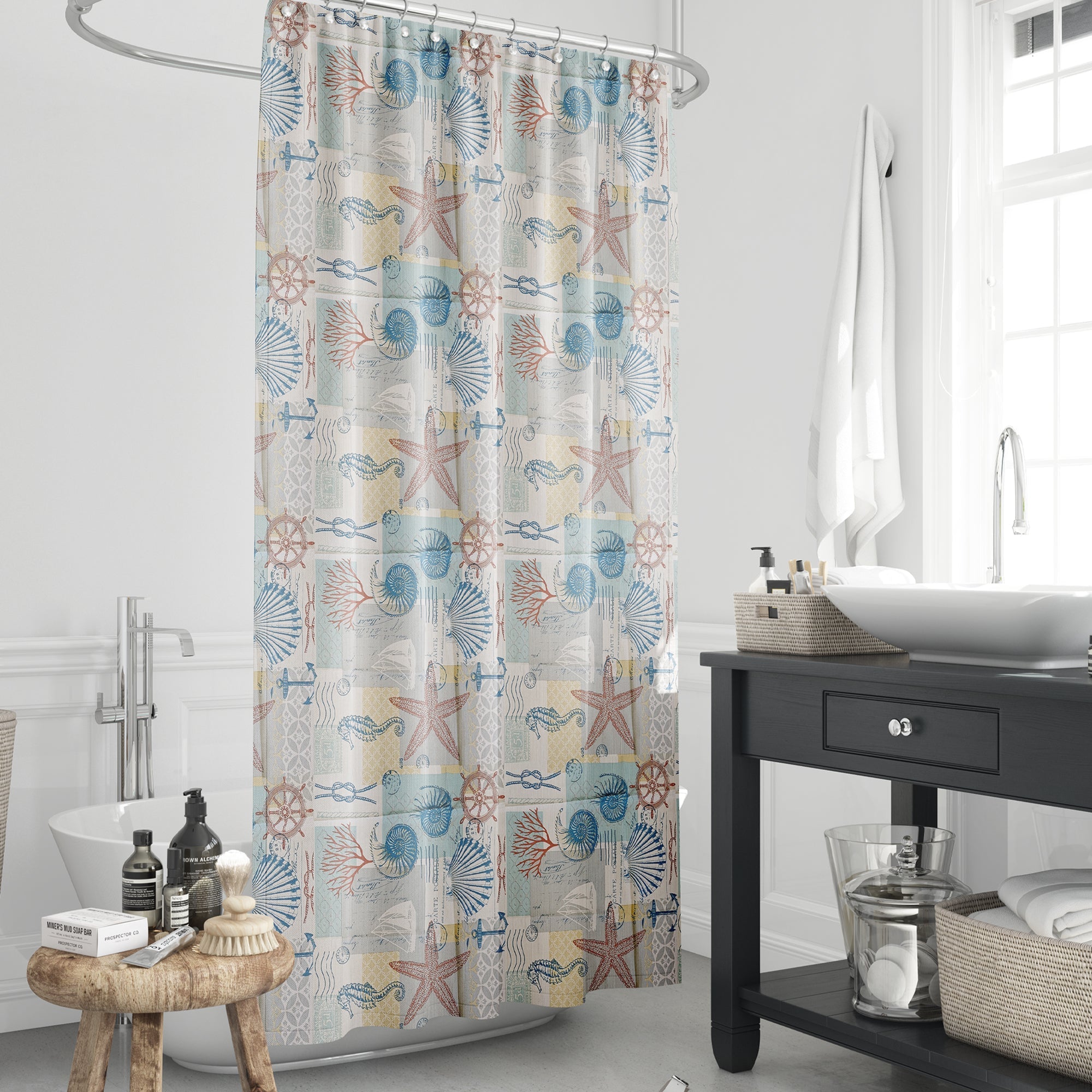 Waterproof Seaside Ocean Animal EVA Shower Curtain for Bathtub Shower