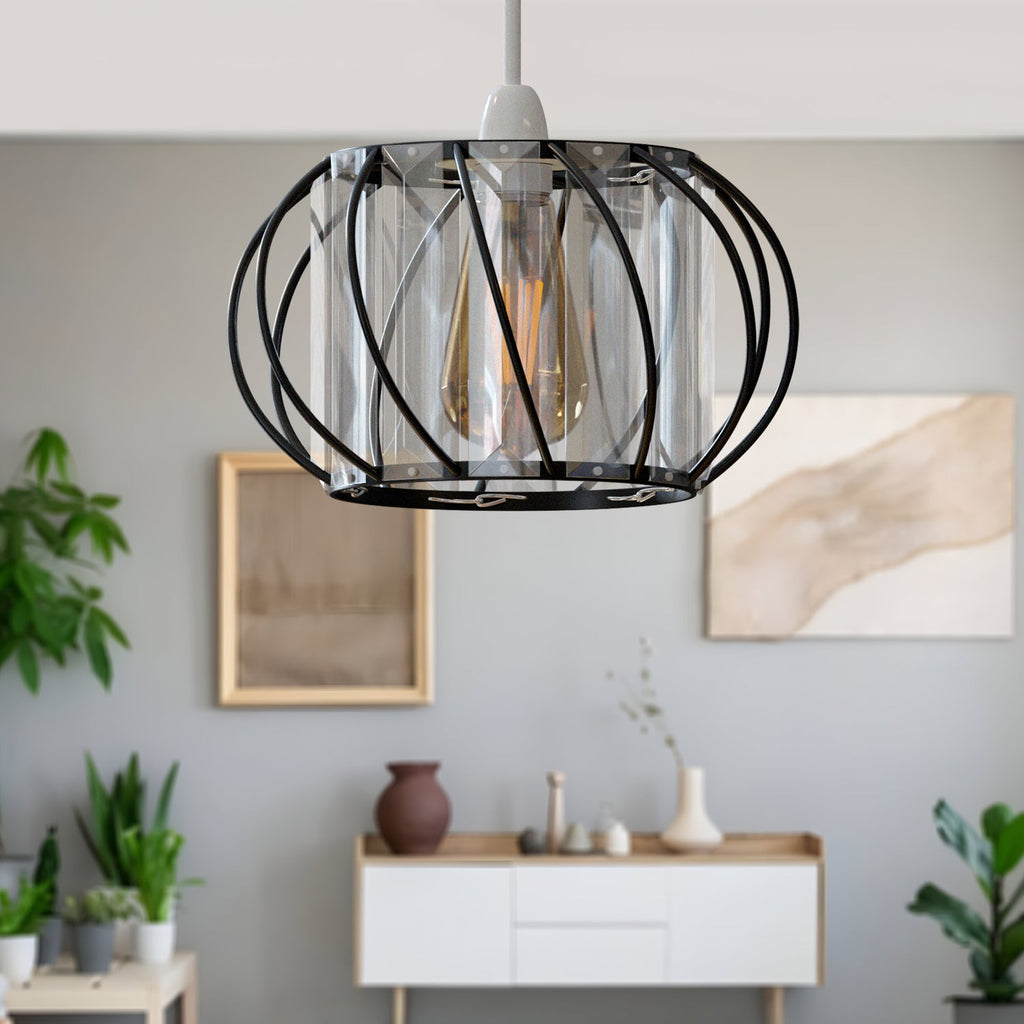 Elegant Modern Crystal Glass & Metal Cage Ceiling Pendant Light Shade