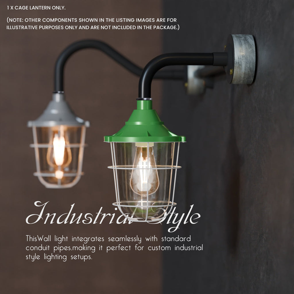 Durable Industrial Caged Conduit Fisherman Wall Lantern with Tempered Glass Shade