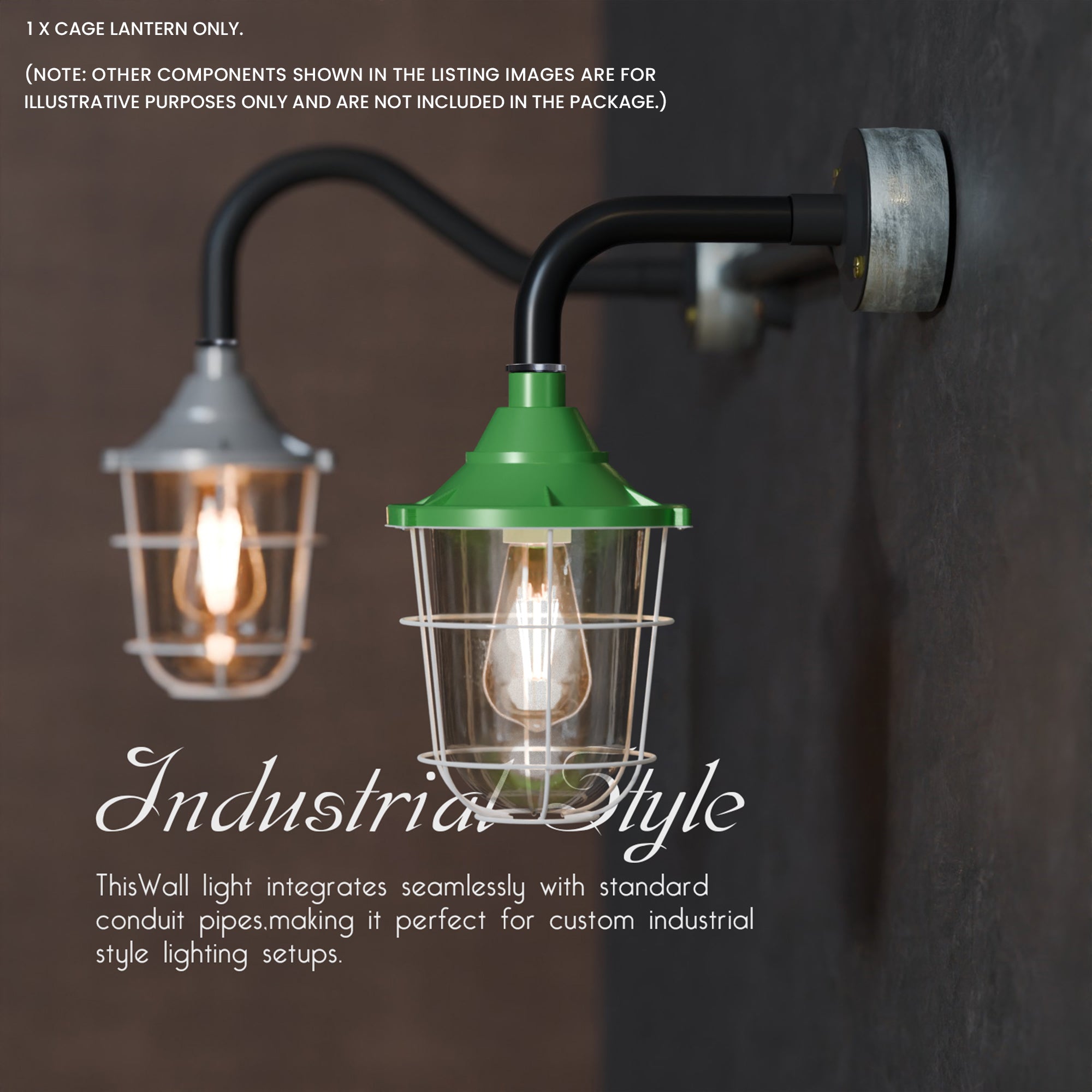 Durable Industrial Caged Conduit Fisherman Wall Lantern with Tempered Glass Shade