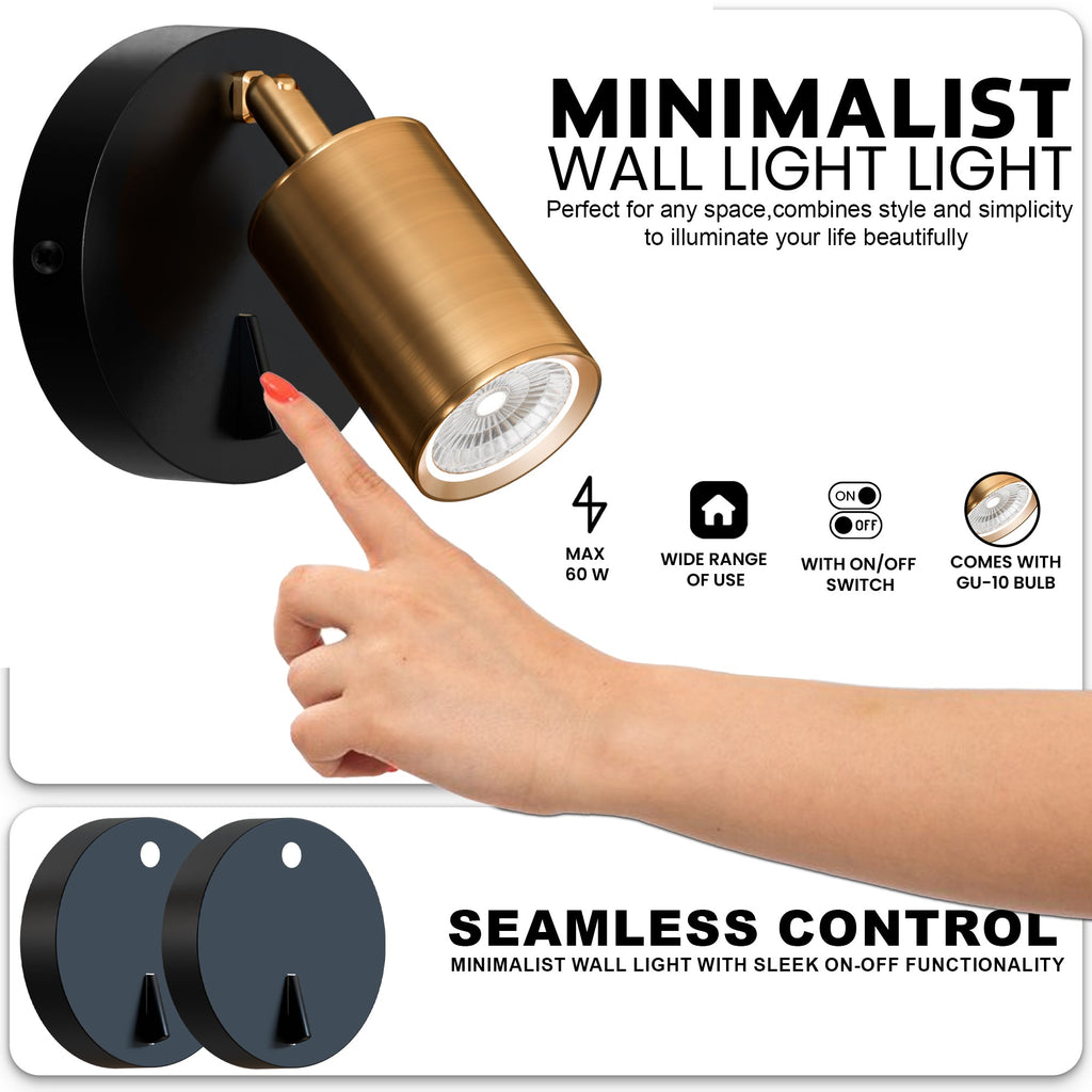 Rotatable GU10 Single Head Wall Spotlight with Integrated On-Off Switch