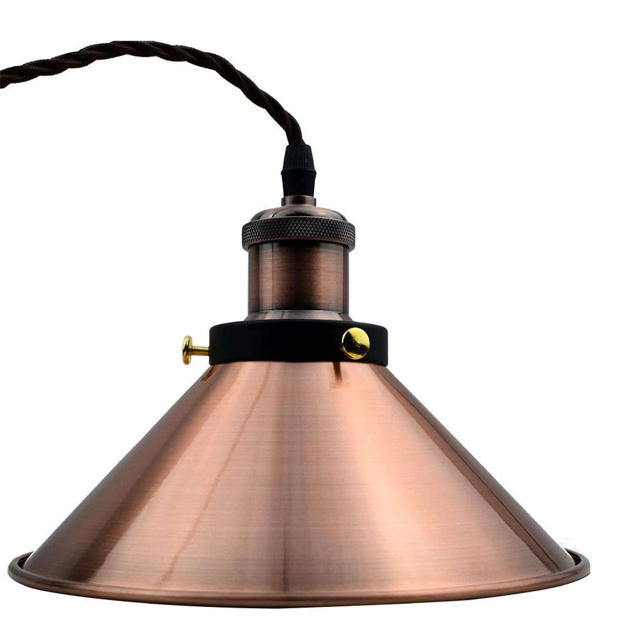 Vintage Industrial Metal Cone Pendant Light with Twisted Cable, E27 Socket