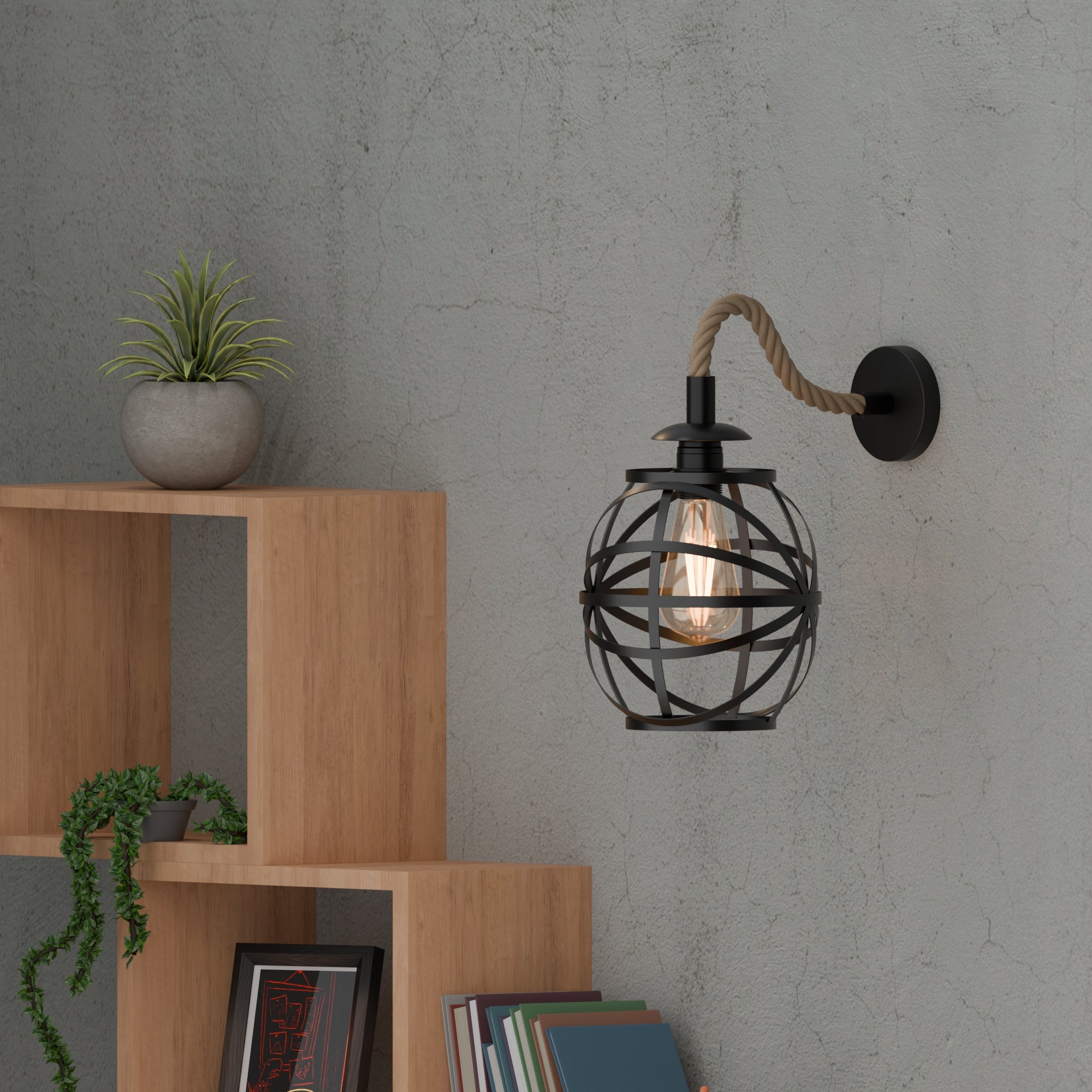 Black Wall Sconce Lighting Rope Fixture ~5700