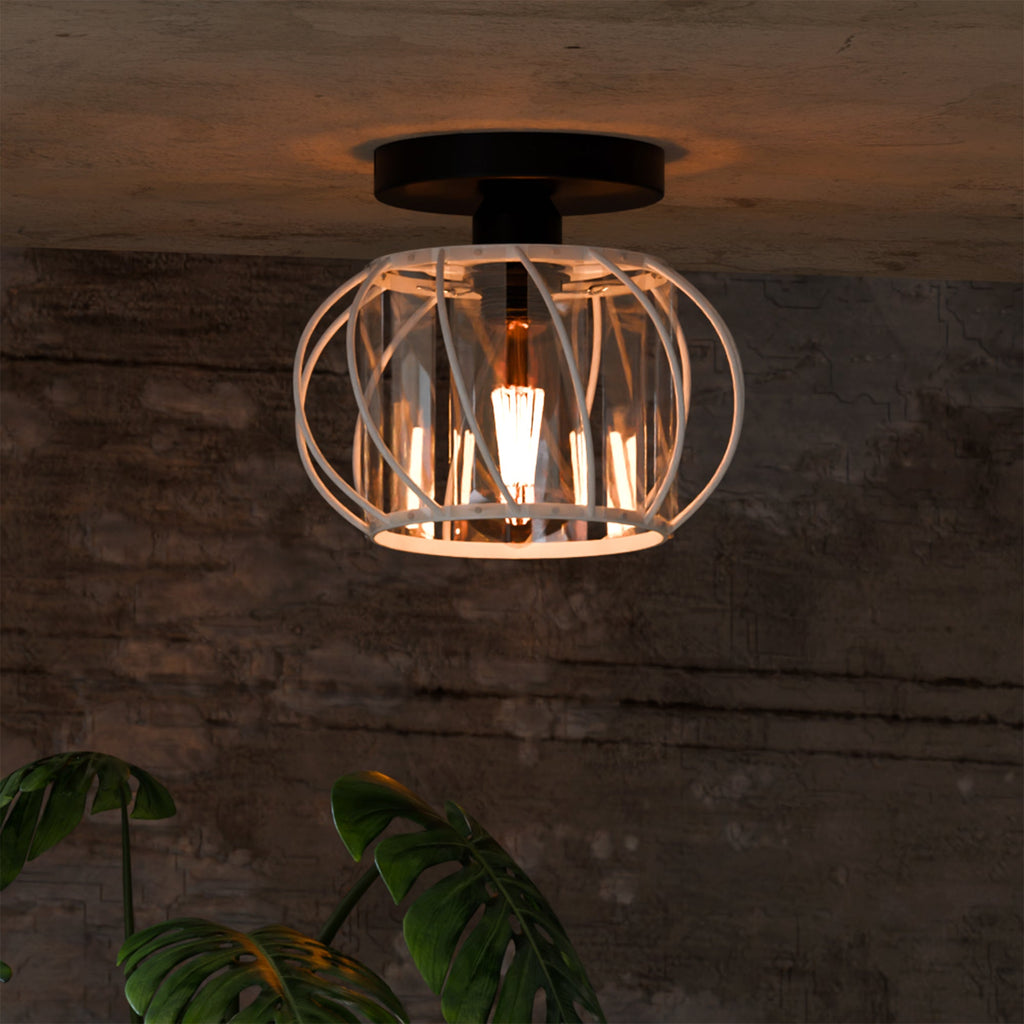 Chic Industrial Modern Metal & Crystal Glass Flush Mount Ceiling Light Fixture