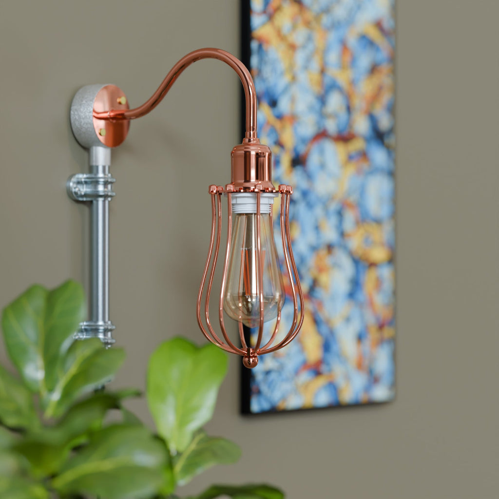 Industrial Retro Conduit Pipe Galvanized Metal Cage E27 Wall Light Kit