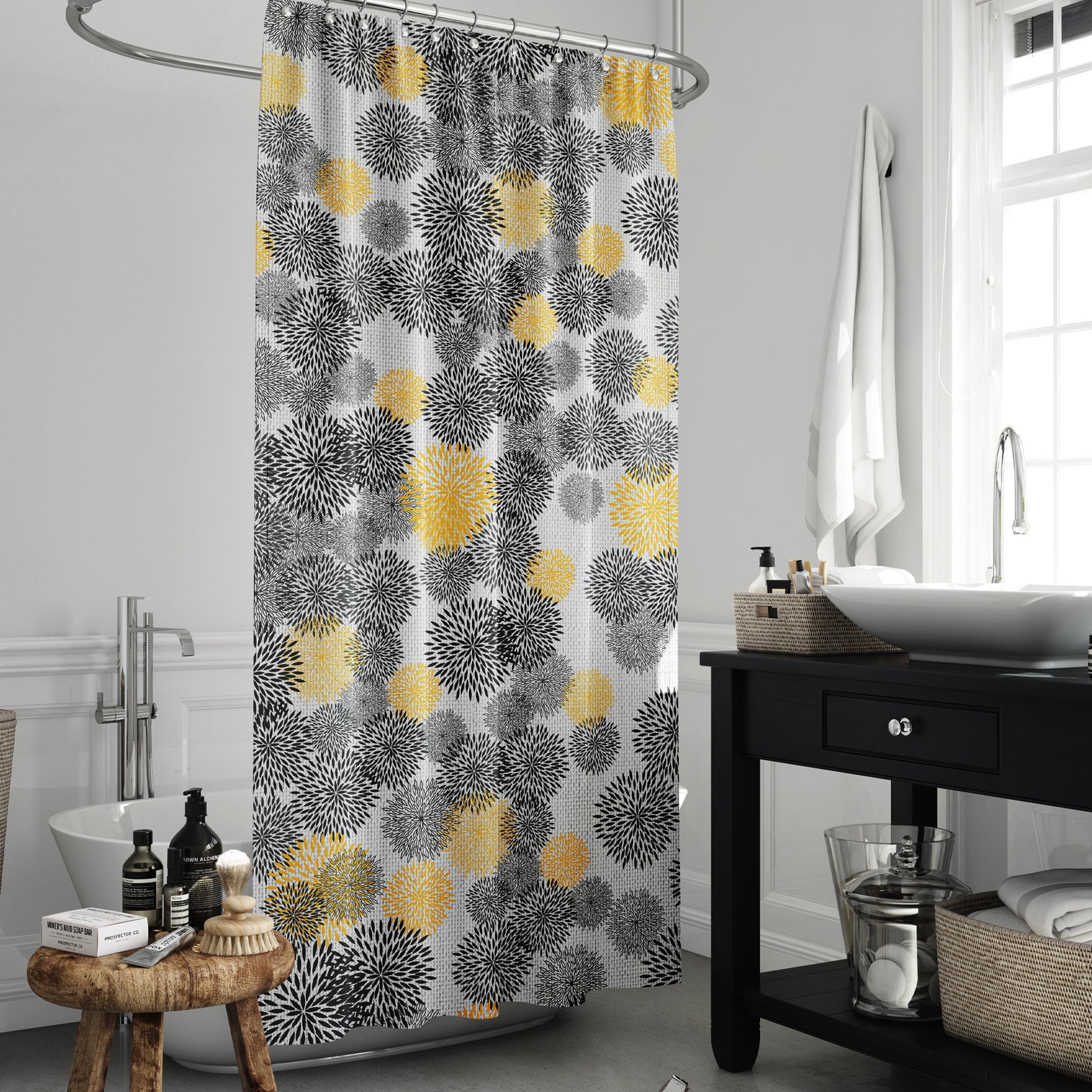 Vibrant Floral Print EVA Waterproof Shower Curtain for Bathtub Bathroom Decor