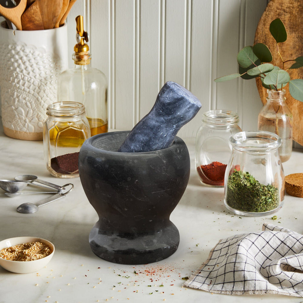 Premium Polished Marble Pestle and Mortar Set, Herb Crusher, Spice Grinder, Guacamole Bowl