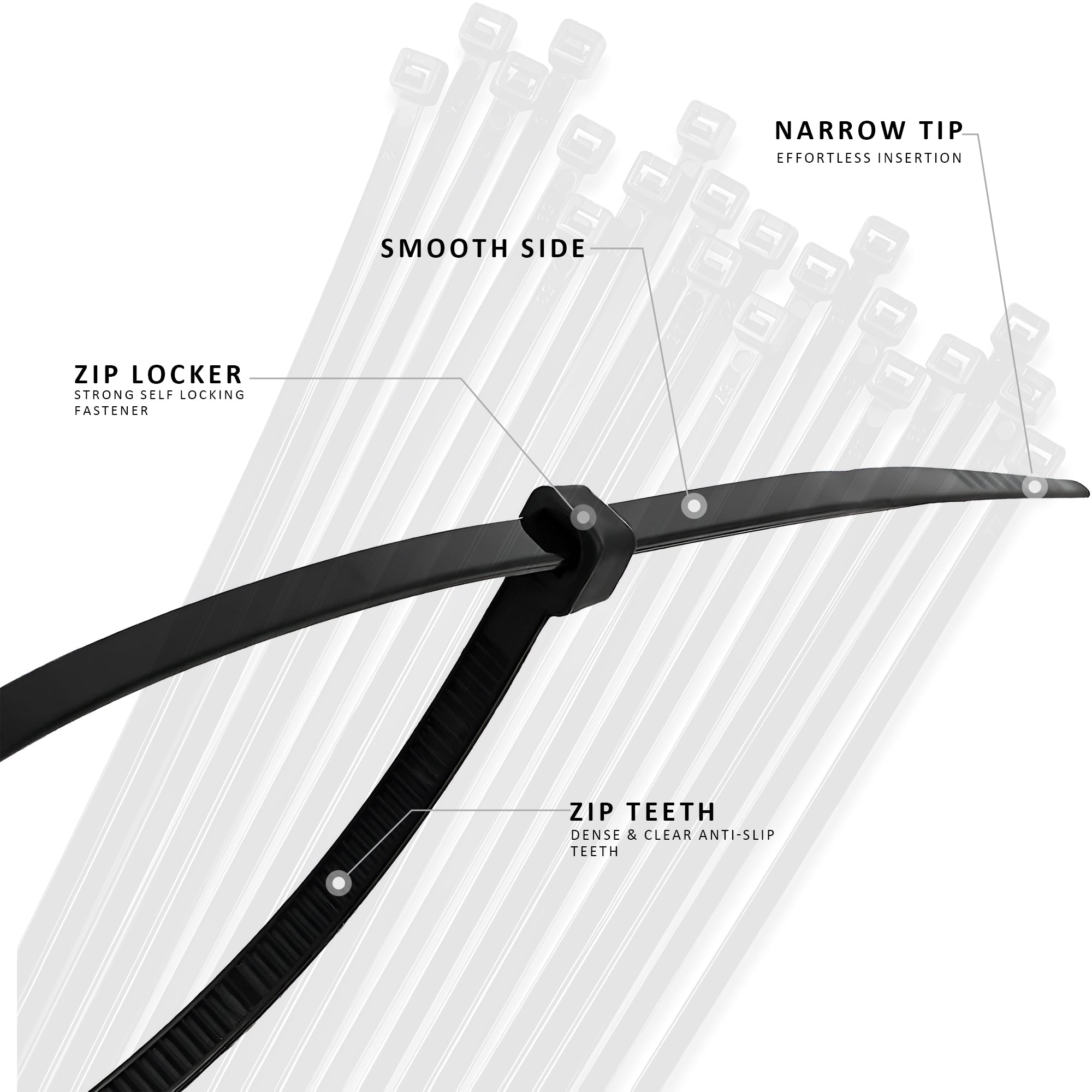Black Heavy Duty Self Locking Nylon Cable Ties 100 Pack