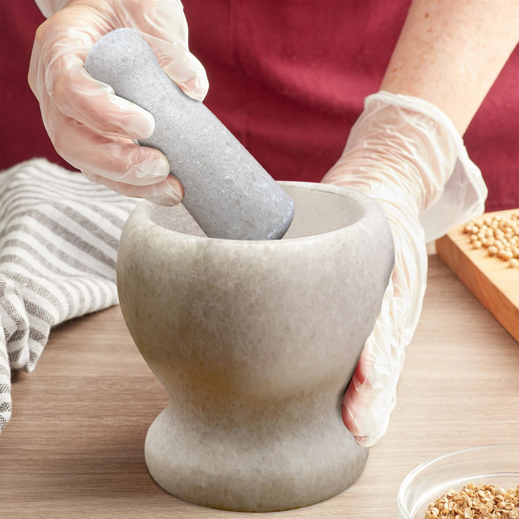 Premium Polished Marble Pestle and Mortar Set, Herb Crusher, Spice Grinder, Guacamole Bowl