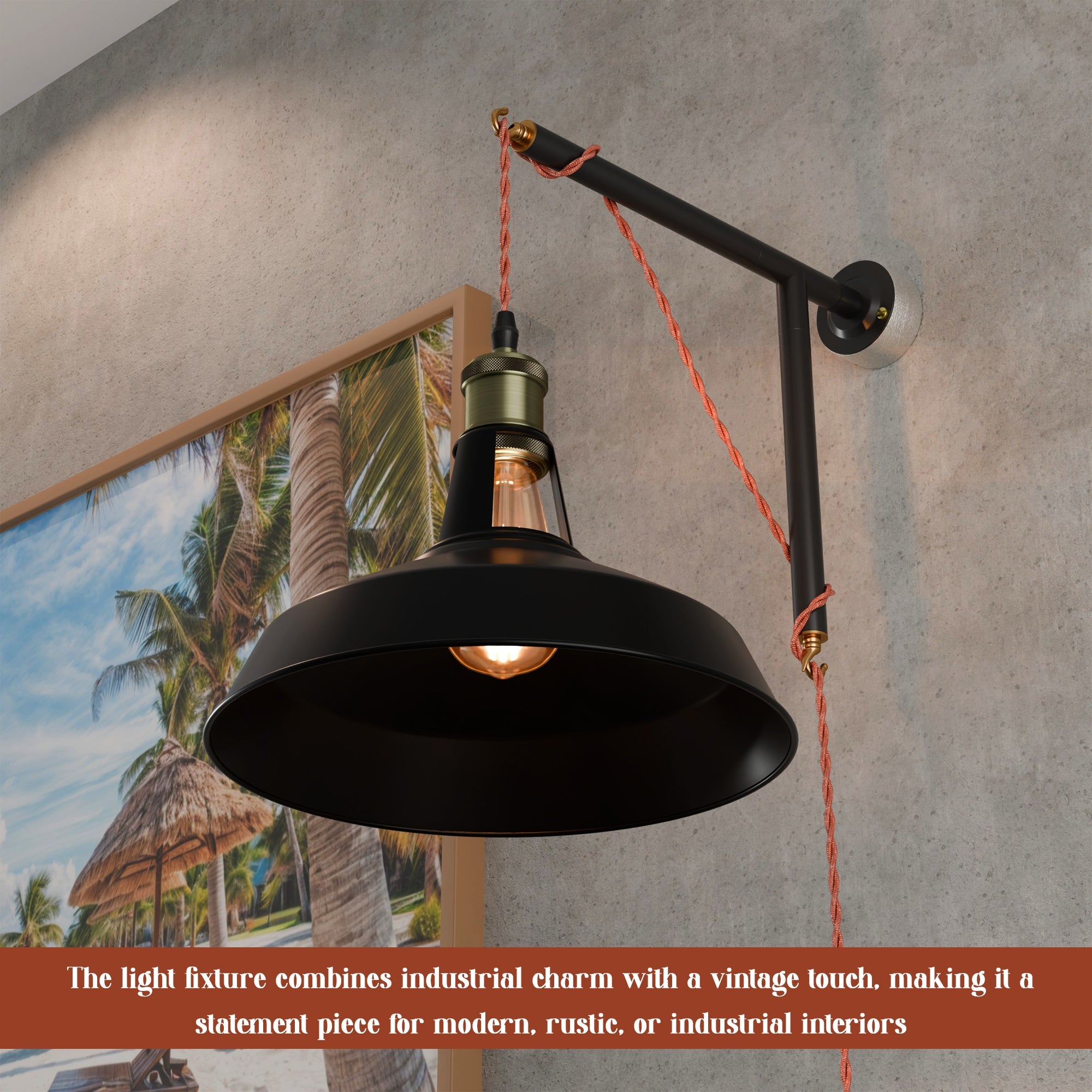 Industrial Black Metal Barn Shade Plug-in Wall Light Kit