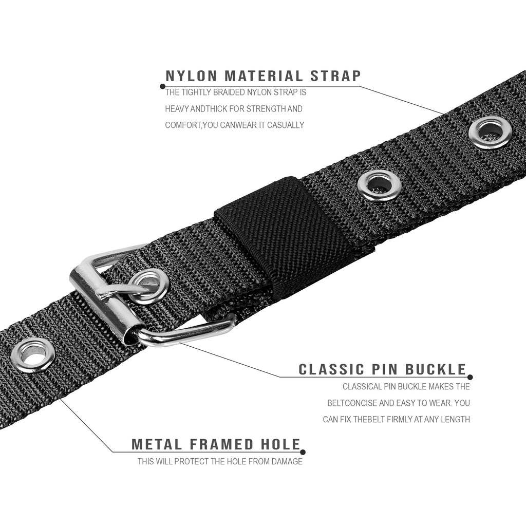 Durable Nylon Skinny Adjustable Pin Buckle Belts for Men - 2 Pack