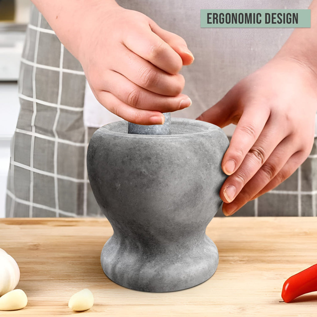 Premium Polished Marble Pestle and Mortar Set, Herb Crusher, Spice Grinder, Guacamole Bowl