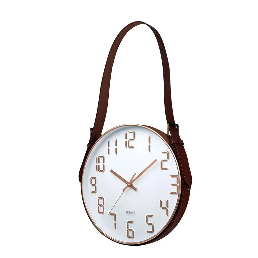 Concrete Wall Clock with Brown Leather Strap~ 5177