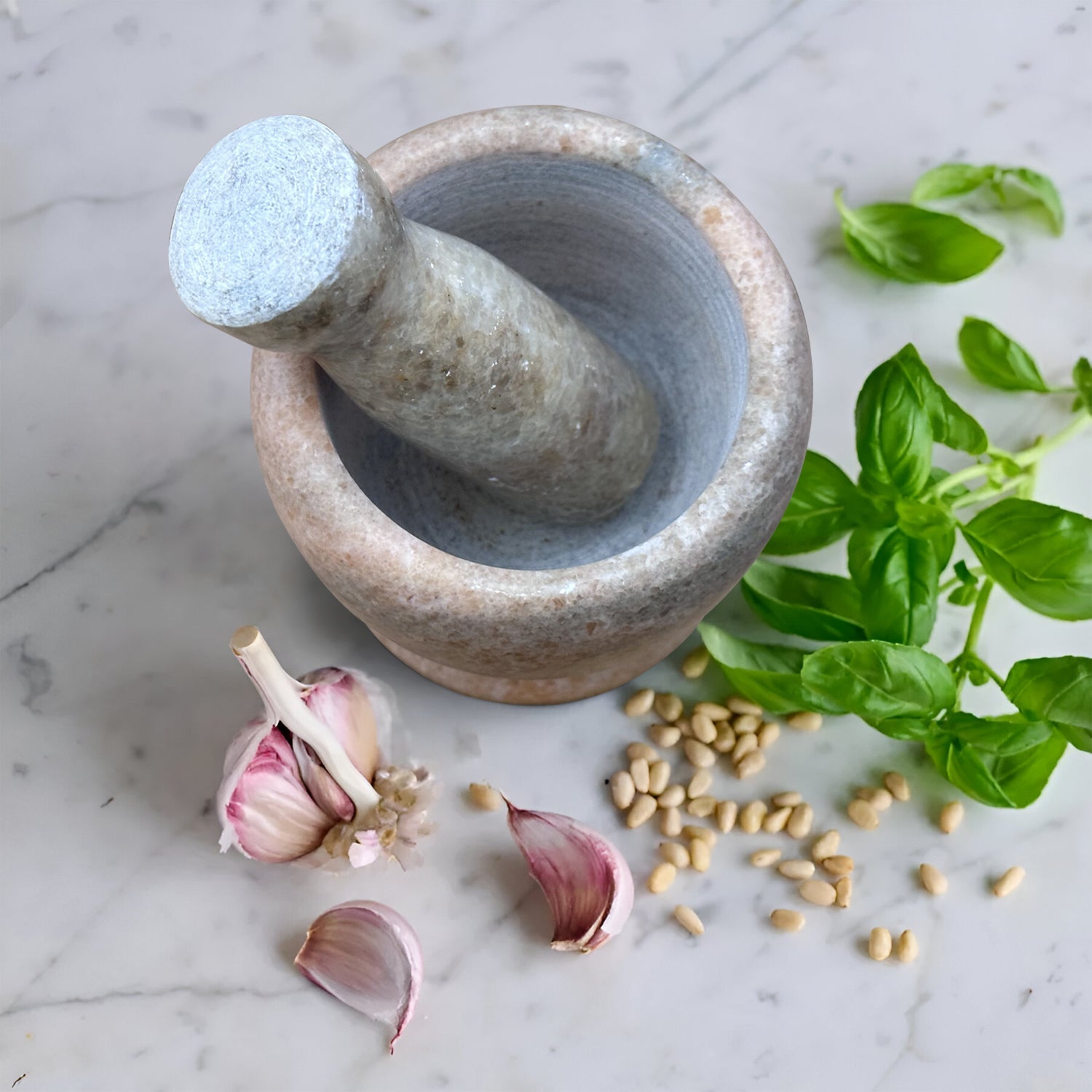 Premium Polished Marble Pestle and Mortar Set, Herb Crusher, Spice Grinder, Guacamole Bowl