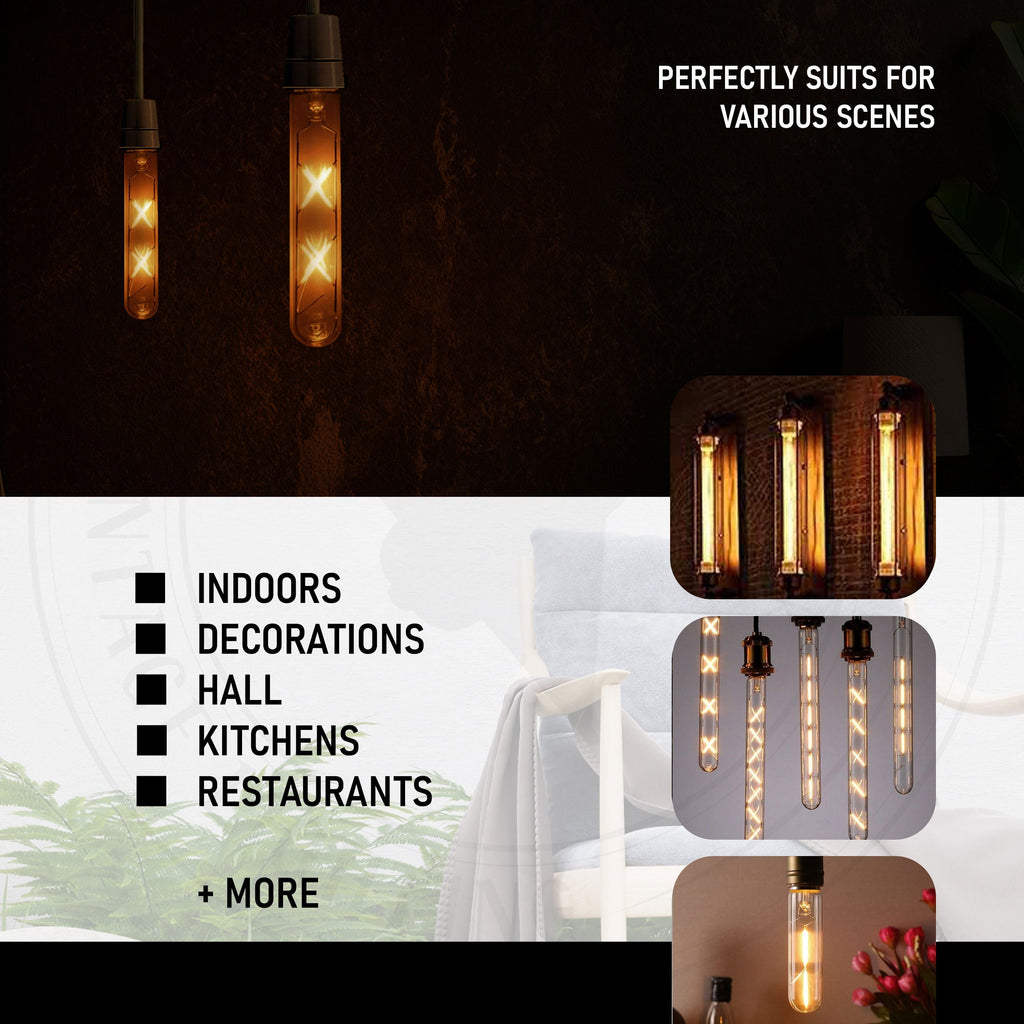 Vintage Amber Glass T185 LED Filament Dimmable Bulb, Warm White 2700K